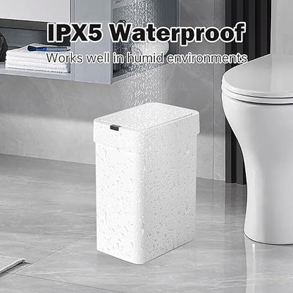 SYNCVIBE 2 Pack Bathroom Trash Can with Lid - 2.5 Gal and 4 Gal Motion Sensor Garbage Bin, Smart Rubbish Bin, Waterproof Slim Dustbin, Automatic Plastic Trash Can for Bathroom, Office, White