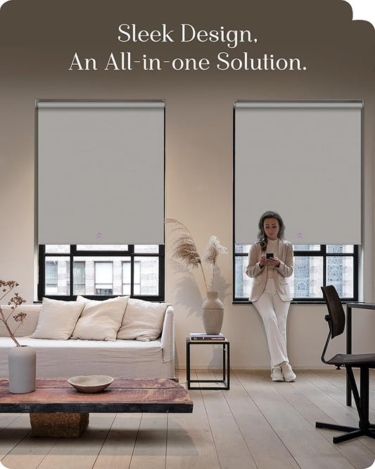 Graywind Smart Roller Shades 100% Blackout Window Blinds with APP Control Customized Automatic Shades for Home and Office(44" Wx72 H,White)