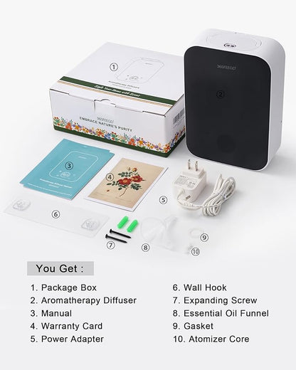 Waterless Oil Diffuser - Pure Essential Oil Diffuser with App Control - 150ml/1700 Sq.Ft. Coverage for Effective Aromatherapy in Home/Office/Hotel (White Black)