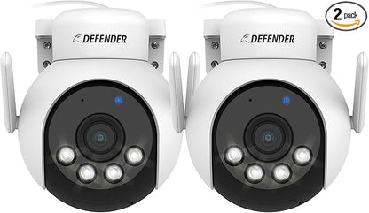 Defender AI Powered 4K Everwatch PTZ Plug in Outdoor Camera, AI Human/Vehicle Detection, WiFi 6/Bluetooth Wireless Camera, Color Night Vision, Deterrence, Mobile App, 2 Pack, Empower App