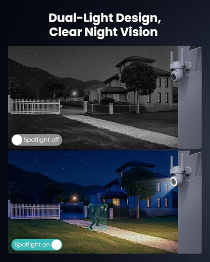 4K Security Cameras Wireless Outdoor No Subscription, 360° PTZ Home Security Cameras System, 64G Local Storage HomeBase, Human/Vehicle/Pet Recognition AI, Color Night Vision, 2 Cam-Kit