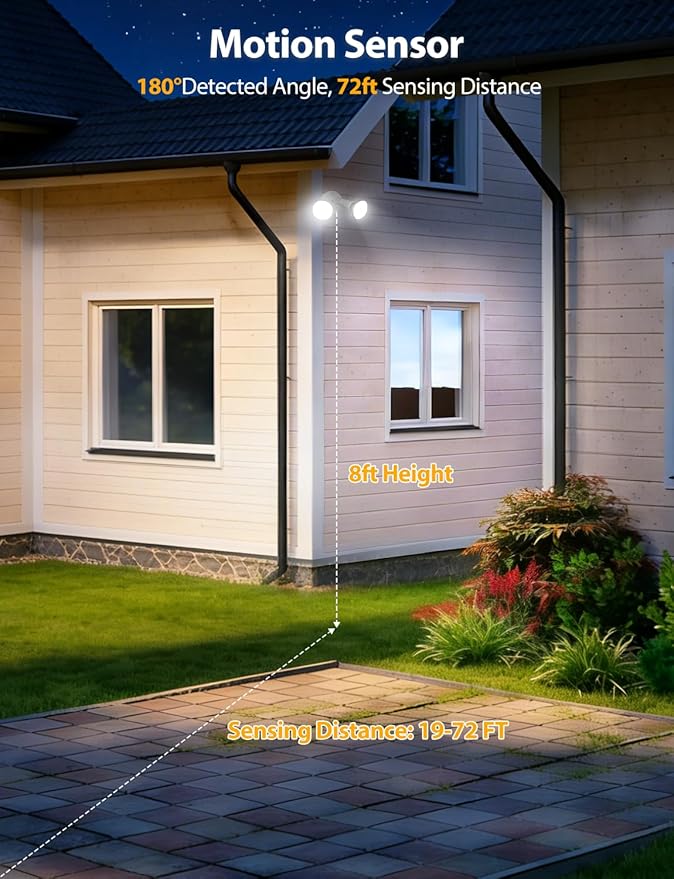 Onforu 2 Head Motion Sensor Outdoor Lights, Adjustable Twin PAR38 Holder, 2 Pack Hardwired Outdoor Flood Light Fixture 300W Max, Dusk-to-Dawn, E26 Base, Security Lights for Garage Yard Driveway