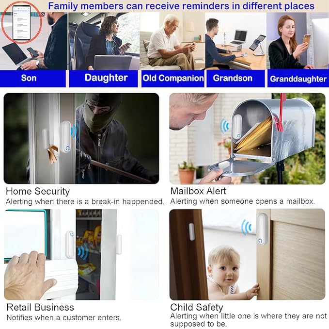 Caregiver Pager WiFi Door Alarms for Dementia Patients with Phone App,WiFi Smart Door Sensor Alarm for Kid Safety/Home Security/Elderly/Business/Store/Mailbox(2 Sensor 1 Gateway)
