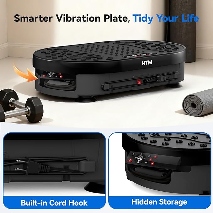 HTM Vibration Plate Exercise Machine, 9 Modes & 120 Speeds, Body Shake Plate with Resistance Bands Slot & Remote Control, 300 Lbs Capacity Shake Board for Weight Loss Fat Burner Home Fitness Workout