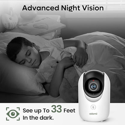 adomii 2K Indoor Cameras for Home Security - Camera with Pan/Tilt, 33ft Night Vision, 2 Way Audio, BLE Pairing - Motion Detector Indoor Wi-Fi Camera for Baby & Pet Monitor