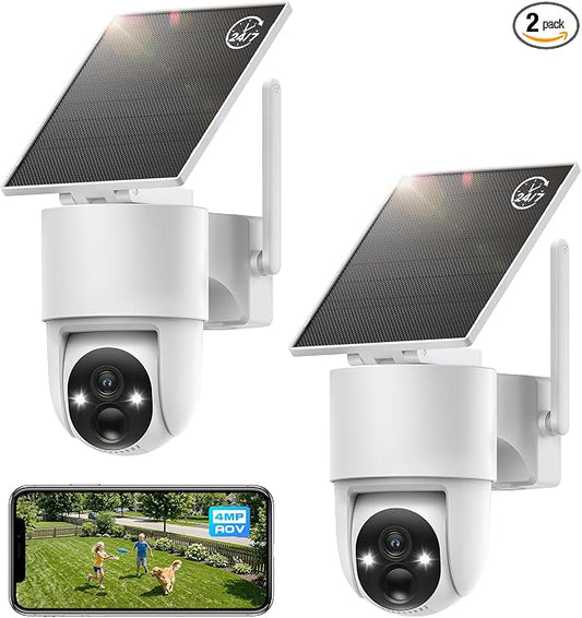 Tical Solar Security Cameras Wireless Outdoor 2 Pack, 4MP, 24/7 Recording