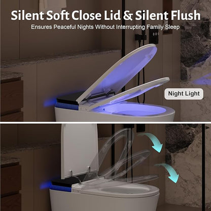 Luxury Smart Toilet with Tank, Elongated Electric Bidet Toilet with Foam Shield, Cleaner Tablets, Dual Auto Flush/Lid&Seat, Foot Sensor, UV-C light, One Piece Toilets with Dryer, LED Display