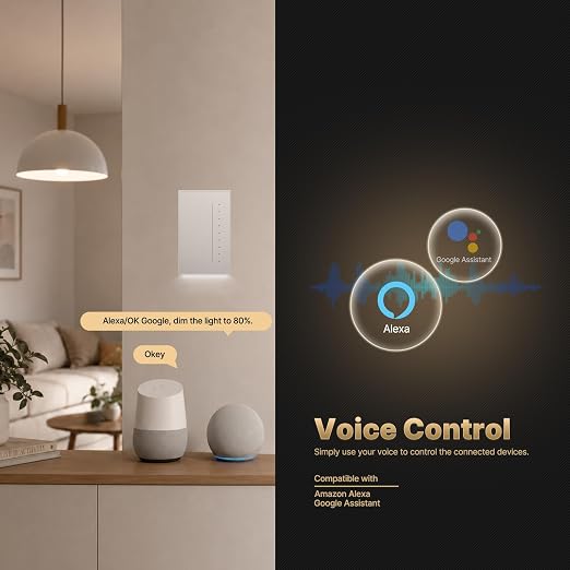 MOES SF WiFi Dimmer Switch, Neutral Wire Required, Anti-Glare Panel Grey | Full-Screen Touch, Vibration Feedback, Air Gesture Control,2.4GHz WiFi Work with Smart Life/Tuya, Alexa and Google Home