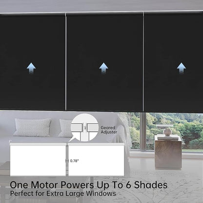 Motorized Coupled Shades, Blackout Smart Blinds for Large Windows Automatic Blinds Compatible with Alexa, Motorized Roller Shades Customized for Bedroom Home Office(Blackout-Fabric Black)