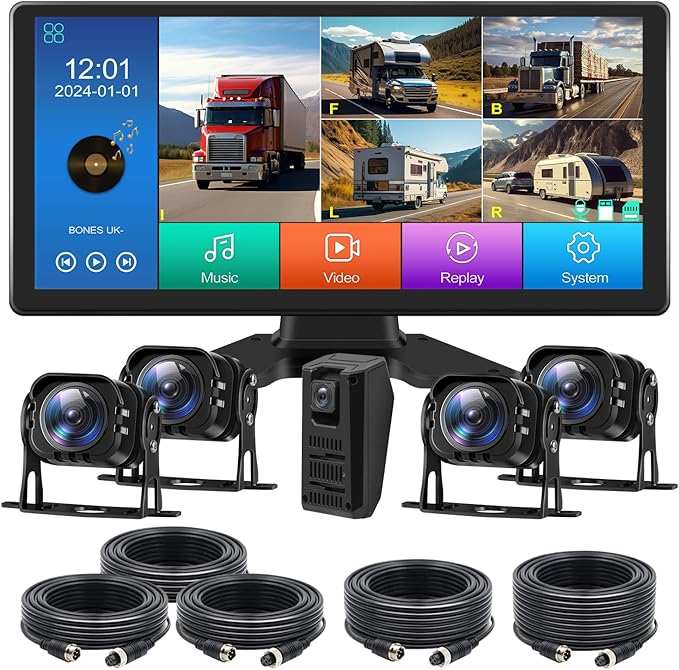 4K Backup Camera System with 10.36" IPS 5-Channel Touch Screen Monitor Rear Side View 5 AHD Camera DVR Recording Backup Heavy Duty Camera for Truck Bus RV Trailer Semi Box EH5 VEKOOTO