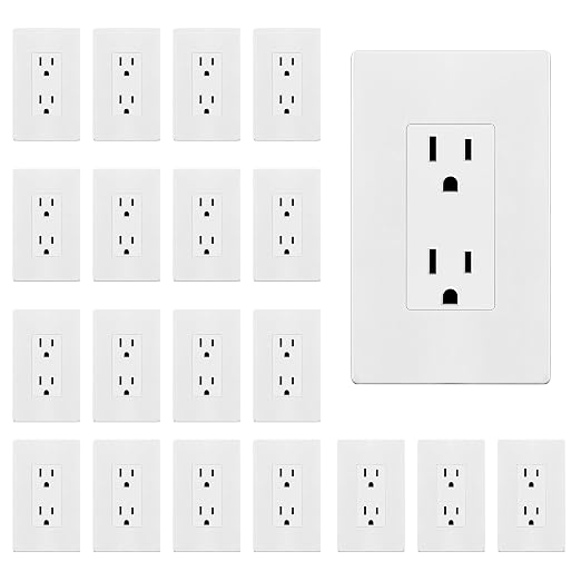 ENERLITES 20 Pack Decorator Outlet 15A Receptacle with Screwless Wall Plate | Self-Grounding, UL Listed, Standard Residential Electrical Outlets for Home, Non-Tamper Resistant, 5-15R, 125V, Glossy White