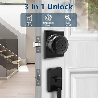 GeekTale Fingerprint Deadbolt, Fingerprint Door Knob, Smart Deadbolt Lock, Smart Door Lock, Twist to Lock&Unlock, Keyless Entry Door Lock with App, for Front Door, Garage, Easy Installation