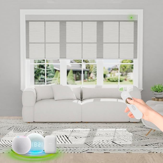 Motorized Blinds with Remote [Light Filtering] Smart Blinds Compatible with Alexa Google HomeKit, 50% Blackout Automatic Roller Shades for Indoor Windows, Customized Size, Mist Dove Gray