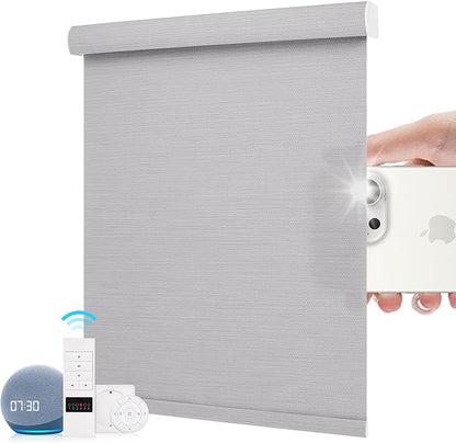 ZSTARR Motorized Roller Shades Blackout Smart Roller Blinds with Remote Control Rechargeable Blind Compatible with Alexa Automatic Window Shades for Home Custom Size (LF Champagne Grey)