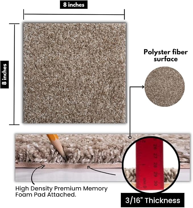 Smart Squares Easy Street Premium Plush Carpet Tiles, Made in USA – 8x8 Peel and Stick Floor Tiles with Attached Padding – Seamless DIY Carpet Squares (0.44 Sq Ft, Sample, 858 Acorn)