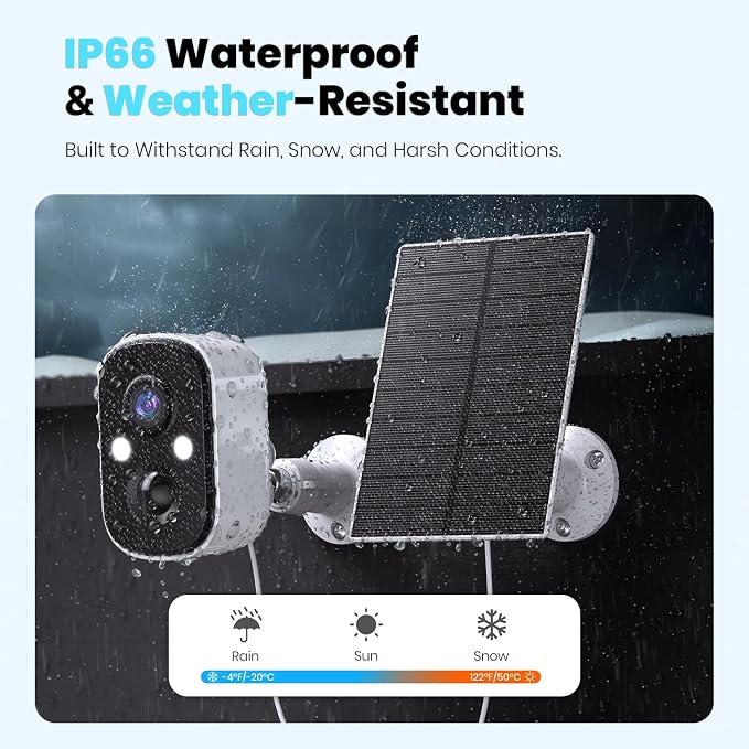 Techage 2K Solar Security Cameras Wireless Outdoor, 2K Battery Powered WiFi Cameras for Home Security with AI Motion Detection, Color Night Vision, 2-Way Talk, IP66 Waterproof, Cloud/SD Storage 2 Pack