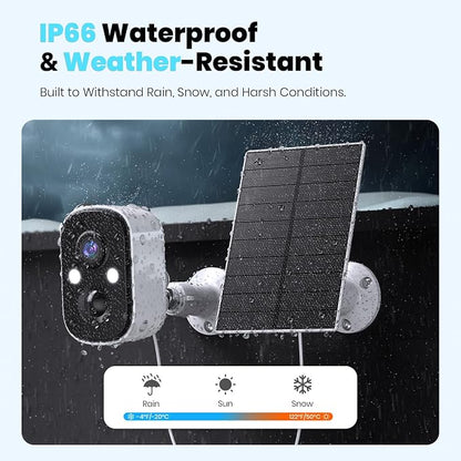 Techage 2K Solar Security Cameras Wireless Outdoor, 2K Battery Powered WiFi Cameras for Home Security with AI Motion Detection, Color Night Vision, 2-Way Talk, IP66 Waterproof, Cloud/SD Storage 2 Pack