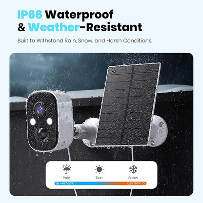Techage Solar Security Cameras Wireless Outdoor, 2K Battery Powered WiFi Cameras for Home Security with AI Motion Detection, Color Night Vision, 2-Way Talk, IP66 Waterproof, Cloud/SD Storage