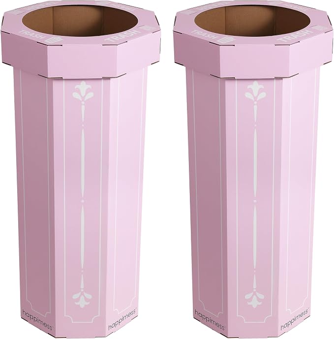 happimess Fleur 25 Gal Trash Can Bin, Bridal Pink, Set of 2