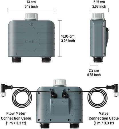 LinkTap T1 2-Outlet Smart Water Timer & Gateway, 2 Built-in Flow Meters | 2 Independent Zones for Garden & Lawn, Weather Adaptive, Real-Time Fault Detection & Alerts, Anti-Freeze Protection, IP66