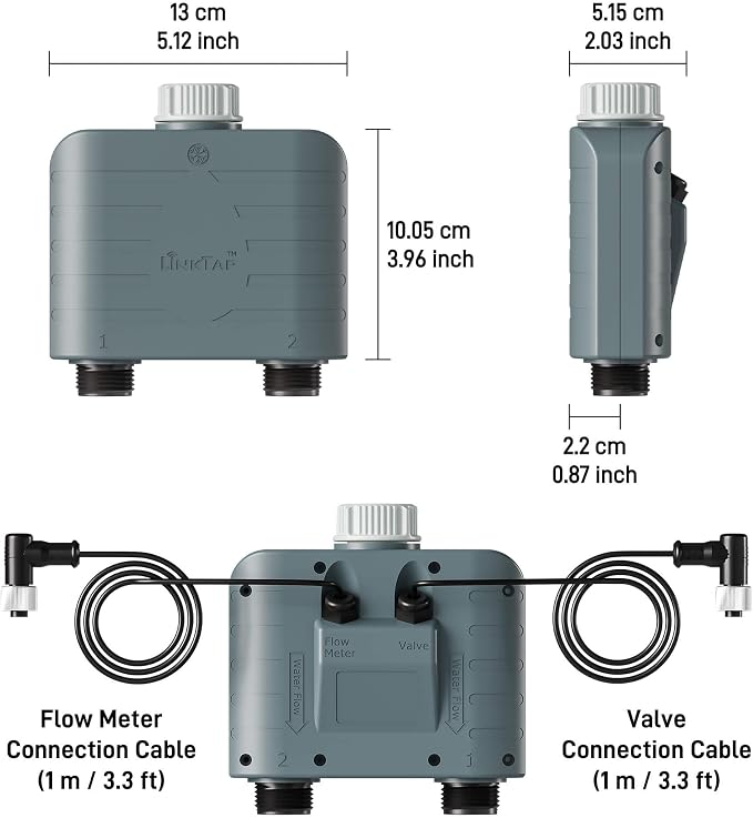 LinkTap T1 2-Zone Smart Hose Timer (Req. Gateway), Multiple Power Options | Irrigation by Weather/Volume/Duration, Intelligent Fault Detection & Alerts, Advanced Flow Monitoring, 2-Yr Warranty, IP66