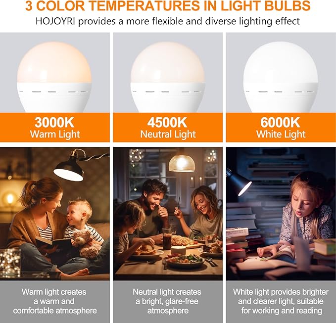 4Packs Magic Rechargeable Light Bulbs with Remote Control, E26 Cordless Battery Operated Light Bulb for Lamps, Wireless No Electricity Smart Battery Powered LED Bulb, 2200mAh/Dimmable/Timer