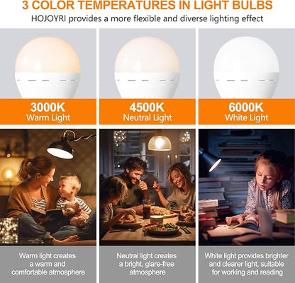 4Packs Magic Rechargeable Light Bulbs with Remote Control, E26 Cordless Battery Operated Light Bulb for Lamps, Wireless No Electricity Smart Battery Powered LED Bulb, 2200mAh/Dimmable/Timer