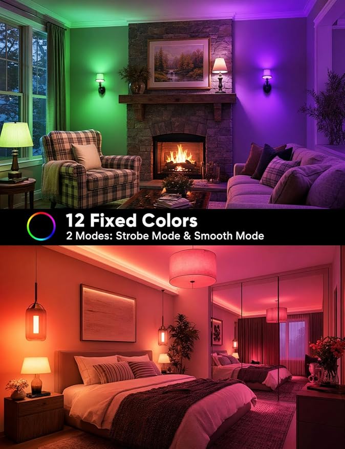 ILC E12 LED Light Bulbs (40w Equivalent) 5W, Color Changing RGB, A15 Small Base Candelabra Round Light Bulb, Candle Base, 2700K Warm White 12 Colors 2 Modes Timing with Remote Control (4 Pack)
