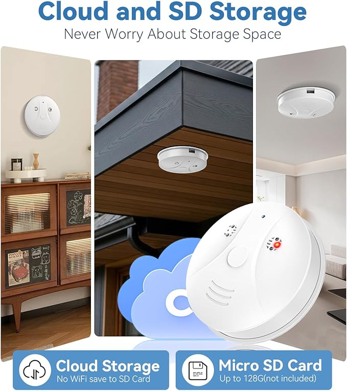 1080P HD Wireless WiFi Indoor Camera Smoke Detector for Home Security with App Control & Motion Detection,Outdoor Camera with Night Vision & Loop Recording for Office/Garage/Shop,Easy to Use & Install