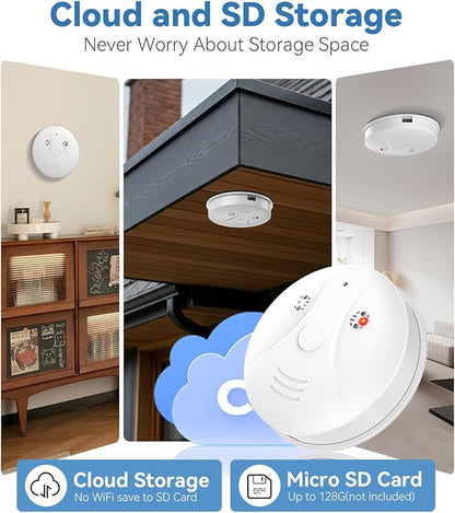 1080P HD Wireless WiFi Indoor Camera Smoke Detector for Home Security with App Control & Motion Detection,Outdoor Camera with Night Vision & Loop Recording for Office/Garage/Shop,Easy to Use & Install