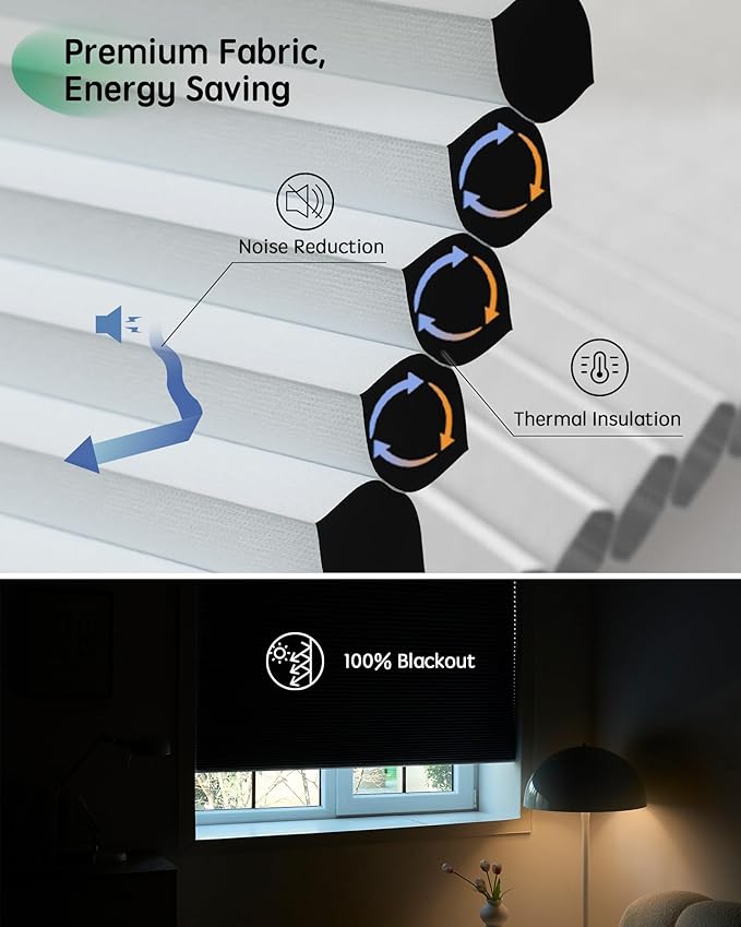 Yoolax Motorized Cellular Shades Compatible with Alexa, Blackout Smart Honeycomb Blinds with Remote for Indoor Windows, Automatic Honeycomb Shades for Bedroom Office, 27" W x 72" H (White)