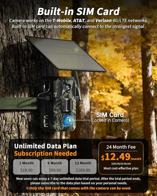 Loatos 4G LTE Cellular Trail Camera, 2K Live View Trail Camera AI Detection