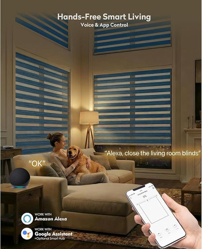 ACMEART Motorized Zebra Blinds,Smart APP & Remote Control 95% Blackout Shades,Compatible with Alexa,Custom Size Electric Window Blinds for Bedroom/Home/Office (Classical Blue)