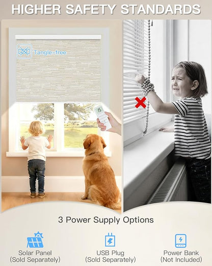 Tokblind Motorized Roller Shade with Remote Control, Blackout Electric Shade for Windows Compatible with Alexa Google via Hub, Rechargeable Smart Window Blind for Home Office (Texture Light Coffee)