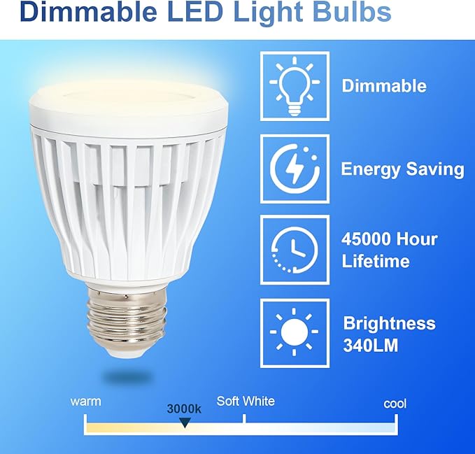 2 Pack PAR20 LED Bulbs, Aluminum Waterproof Outdoor Spotlight Bulb E26 Base 7W Dimmable 3000K Warm White, 50W Equivalent for Indoor or Outdoor 40°, UL