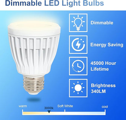 2 Pack PAR20 LED Bulbs, Aluminum Waterproof Outdoor Spotlight Bulb E26 Base 7W Dimmable 3000K Warm White, 50W Equivalent for Indoor or Outdoor 40°, UL