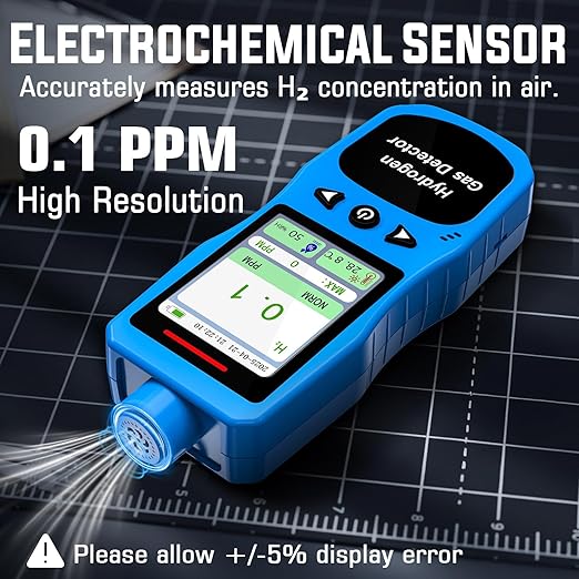 Hydrogen Gas Detector 0-1000 PPM, 0.1 PPM High Accuracy H2 Monitor with 3 Types Alarm, Rechargeable Hydrogen Meter, Portable H2 Air Quality Meters with Temperature Humidity Tester
