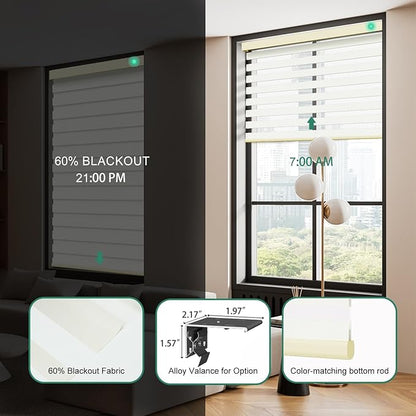Motorized Zebra Blinds with Remote [Dual Layer + Light Filtering] 60% Blackout Smart Shades for Indoor Windows, Alexa Google and HomeKit Compatible, Customized Size, Woven Oat