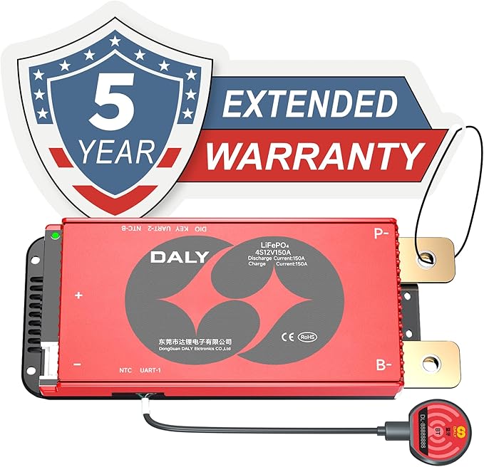 DALY BMS 12V 4S 150A LiFePO4 - Smart Bluetooth Battery Protection Board for 12 Volt Lithium Battery Pack for RV Trolling Motor Portable Power Station