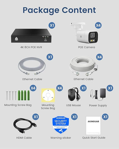 8CH 4K PoE NVR Wired Security Camera System, 4pcs 5MP Outdoor IP Cameras with Person/Vehicle Detection, 2TB HDD, H.265, 2-Way Audio, Color Night Vision, Spotlight Siren, 24/7 Continuous Recording