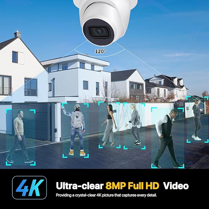 DahuaSecurity 4K 8MP PoE IP Dome Camera – Outdoor AI Security Turret Camera with Human & Vehicle Detection, 98ft IR Night Vision, IP67, Built-in Mic, Smart Surveillance for Home