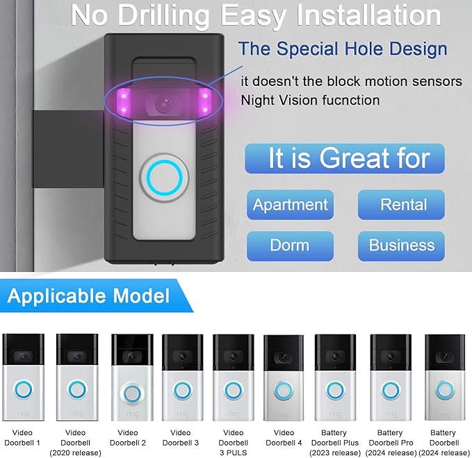 AOZTSUN Anti-Theft Adjustable Video Doorbell Mount Compatible with Ring/Blink Wireless Video Doorbell, Mounting Bracket Accessories for Houses, Apartments, Not for Security Door