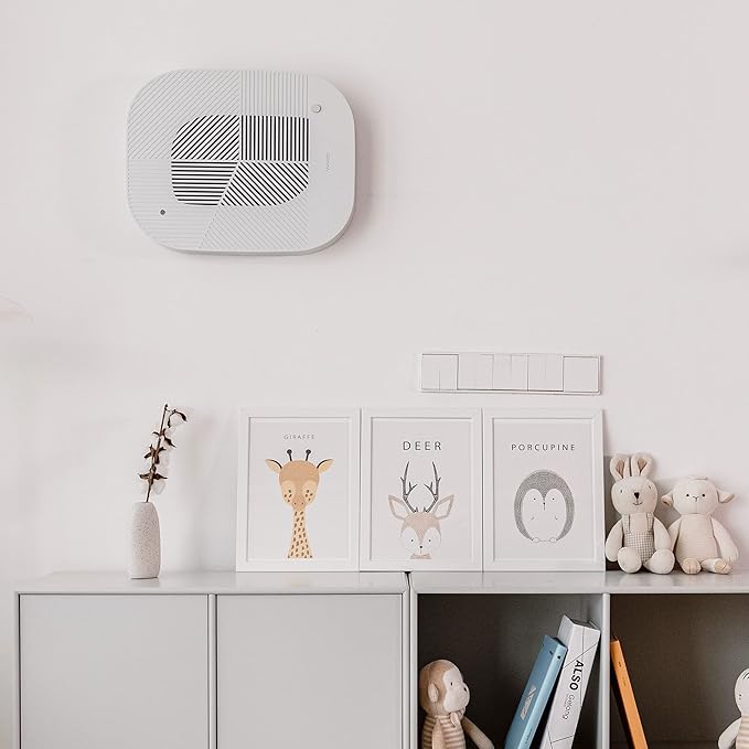 KOMMA Lov Air Purifier for Bedroom, 3.1 inch Slim Wall mount & Stylish Standing type, Hepa Filter Air Cleaner, Remove Fine Dust, Smoke. (KnitGray with Cradle)