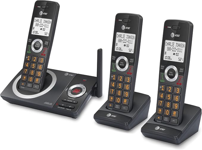 AT&T CL82319 DECT 6.0 3-Handset Cordless Phone for Home with Answering Machine, Call Blocking, Caller ID Announcer, Intercom and Long Range, Black
