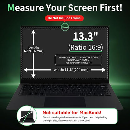 Laptop Privacy Screen 13.3 Inch, Laptop Screen Privacy Shield 16:9 Aspect Ratio Anti-Glare Blue Light Computer Monitor Protector,Removable 13in Filter for Lenovo HP Acer Asus Thinkpad Envy Xps