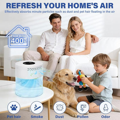 Water Based Air Purifier, Air Purifier with Water for Home Fits Essential Oil Aroma Diffuser for Bedroom,Living Room, Air Washer with 3-Speed Modes,24H Auto Shut-off,Touchscreen for Pets Dust,White