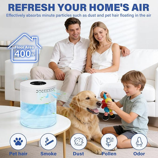Water Based Air Purifier, Air Purifier with Water for Home Fits Essential Oil Aroma Diffuser for Bedroom,Living Room, Air Washer with 3-Speed Modes,24H Auto Shut-off,Touchscreen for Pets Dust,White