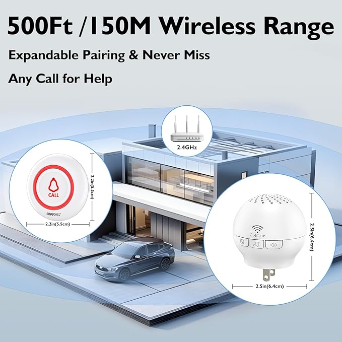 SINGCALL Tuya Caregiver Pager Smart Wireless Calling System WiFi SOS Emergency Home Caring Nurse Buzzer Call Bell System for Old People Patients Children