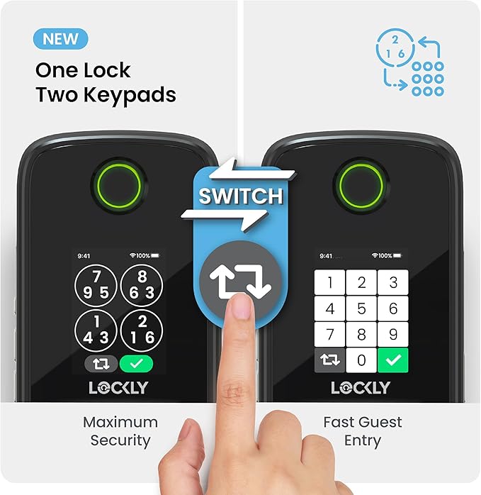 Lockly Secure Pro Smart Lock with Built-in Wi-Fi, Fingerprint Door Lock, Keyless Entry Digital Door Lock with PIN Genie Keypad (Matte Black)