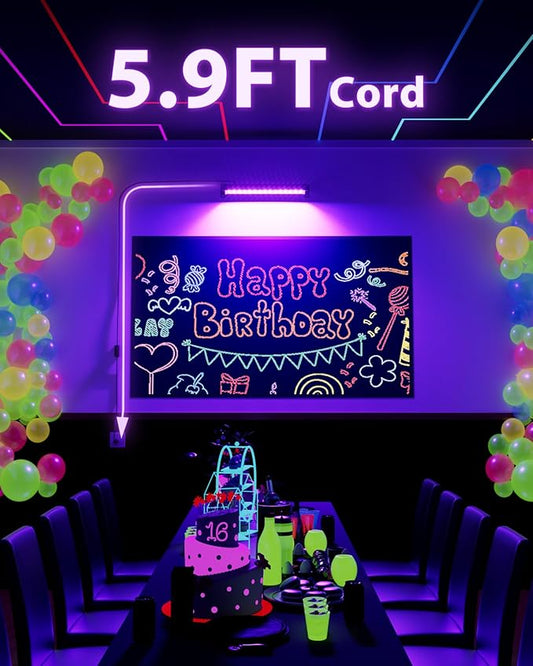 3 Pack 42W LED Black Light Bar, Blacklight Flood Light with Plug & Switch & 5.9ft Power Cord, Each Light Up 24x24ft Area, for Glow Fluorescent Party Bedroom Game Room Body Paint Stage